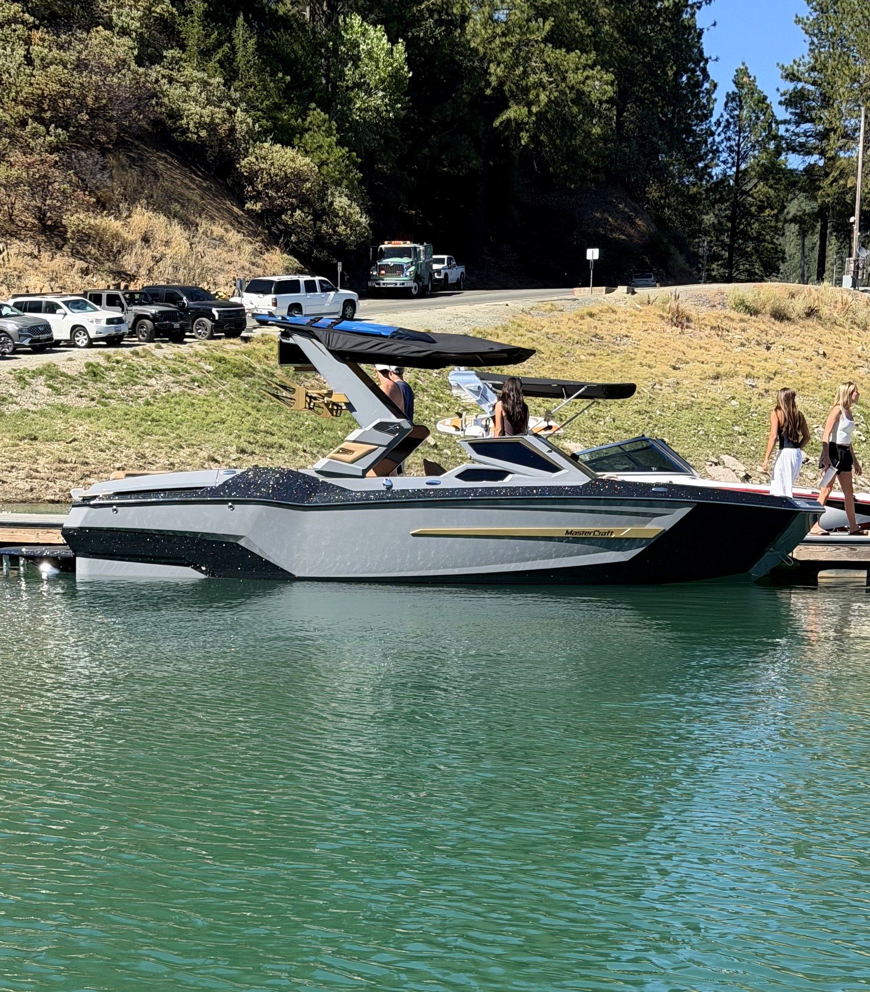 Chris and Gerika's 2026 MasterCraft X24 at the dock